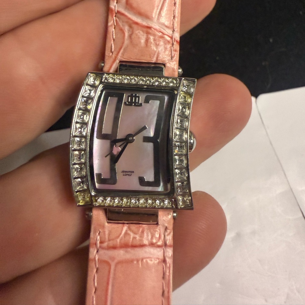 Pink Strap Silver Watch with Crystal Accents